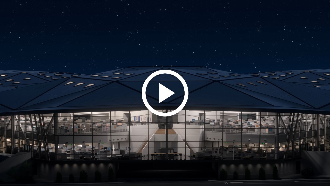 NVIDIA Headquarters at night with lights on