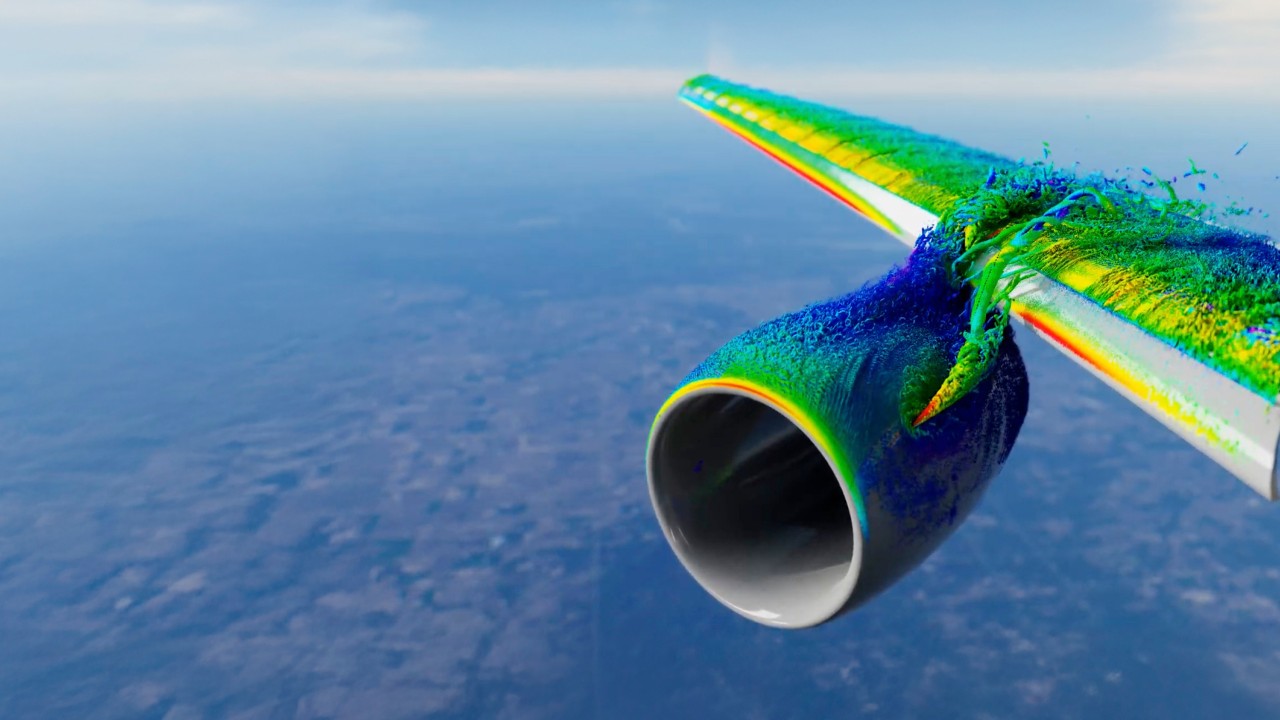 White airplane undergoing simulation