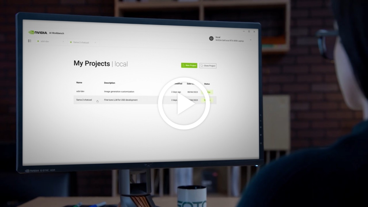 Developer looking at screen showing “My Projects” panel in AI workbench.