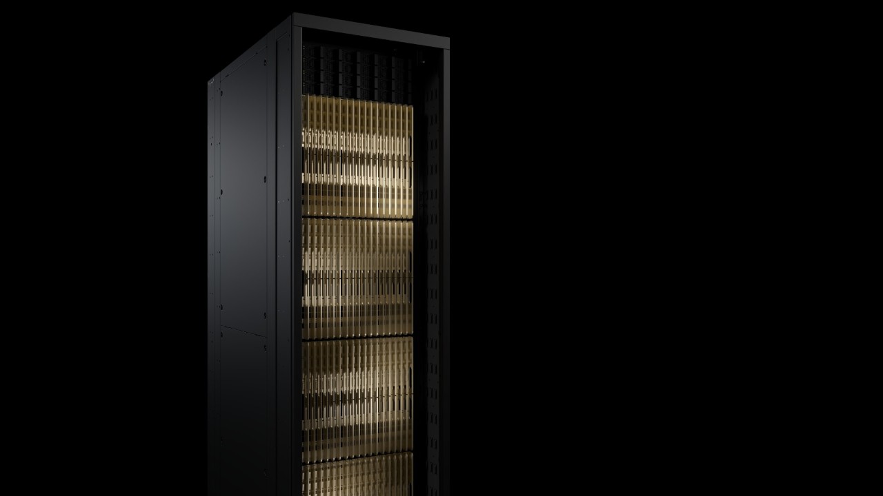 The image shows an NVIDIA Kyber rack for the next generation AI Factory that requires a new 800 VDC power delivery system.