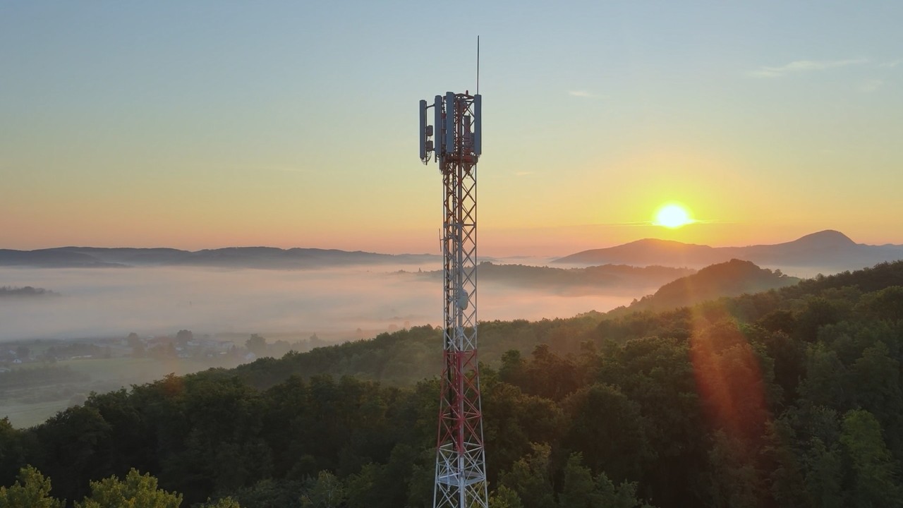 Cell tower at sunrise