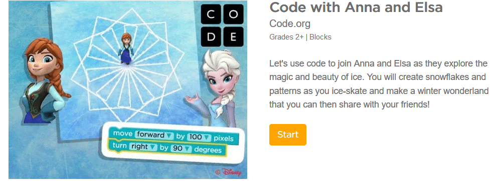 Frozen coding game for elementary school