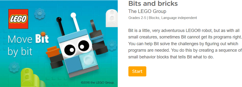 Lego game for teaching elementary school children in grades 2-5 to code