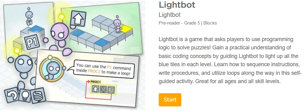 lightbot coding game for elementary school pre-readers